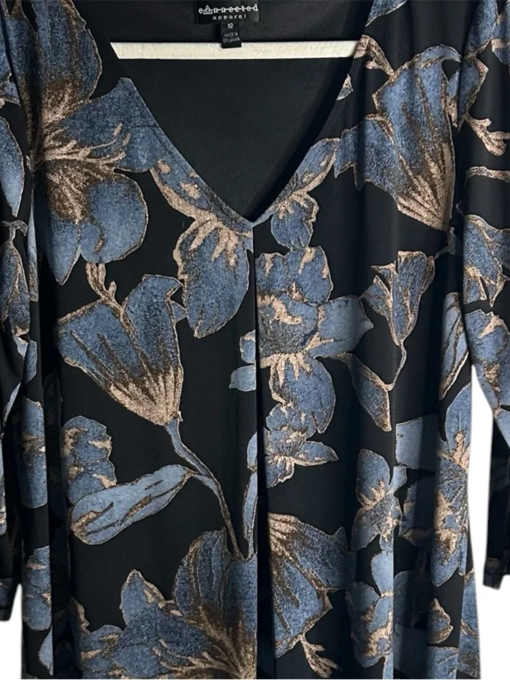 connected apparel Black Midi Dress with Blue and Gold Floral Print